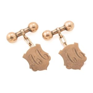 Boutons De Manchette Vintage Shields - Dorés Avec émail Noir - Occasion