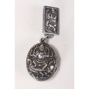 Indian Silver Locket and Pin with Deity Repousse - Zother - Oriental