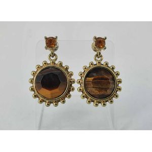 A pair of 'Monet' tiger's eye drop earrings, circa 1950's.