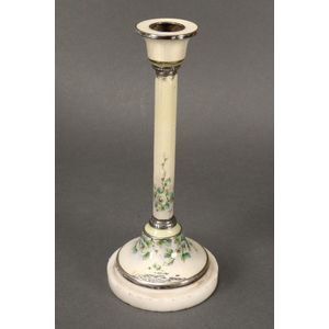 German 900 silver, guilloche & marble candlestick, marked 900,…