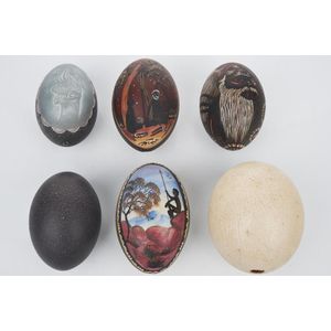 Collection of Emu Eggs, painted and engraved, two plain (6),…