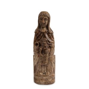 A Continental statue of Mary and Jesus, carved wood with…