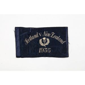 Touchline Flag, Scotland vs. New Zealand, 1935, Dark blue silk…
