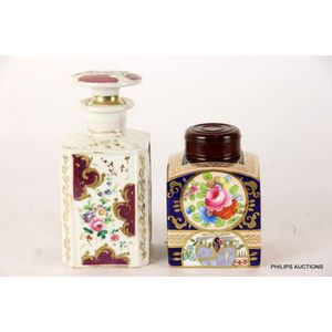 An antique porcelain flask and a Staffordshire china tea…