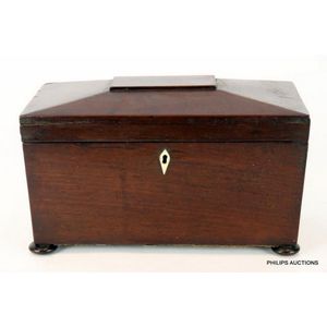 A George III mahogany tea caddy, early 19th century, of…