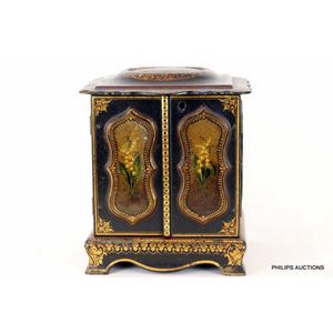 A Victorian papier mache sewing and trinket box, mid 19th…