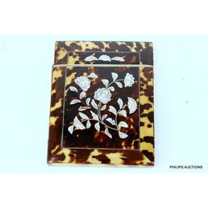 An antique tortoiseshell card case, the case has mother of…