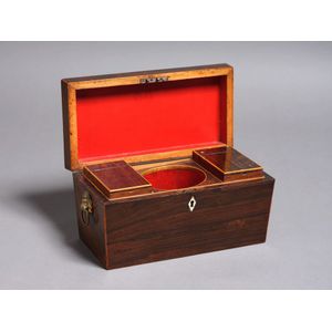 A Regency period mahogany tea caddy, with fitted interior