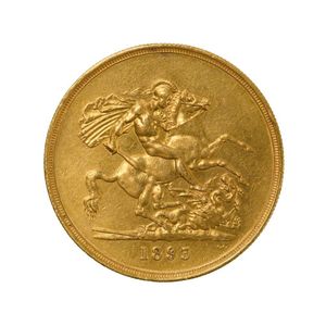 22ct gold Queen Victoria five pound coin, Great Britain 1893