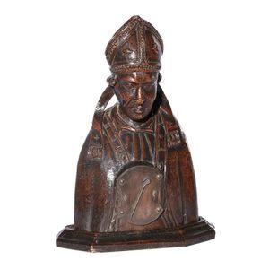 A carved oak reliquary in the form of a Bishop Saint, Italy,…