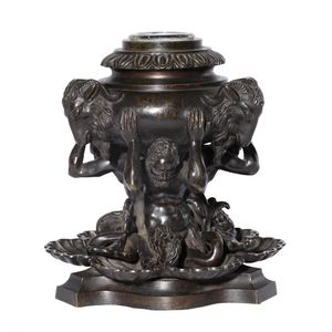 An Italian bronze inkwell, mid 19th century, in the form of an…