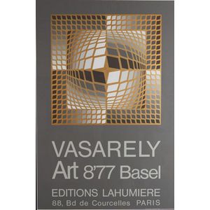 A Vasarely Basel exhibition poster, a geometric op-art print…