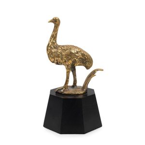 A vintage emu car mascot, cast brass on later ebonized plinth,…