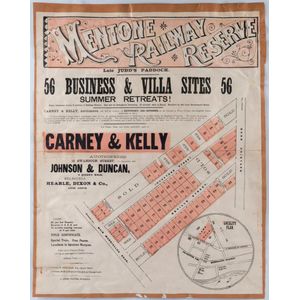 Land Sale Poster, c.1888, 'Mentone Railway Reserve (Late Judd's,…