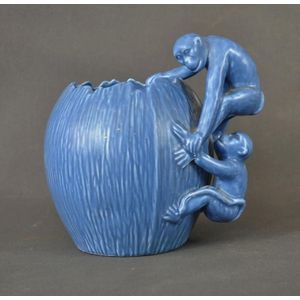 SylvaC blue monkey vase. Coconut shape with monkey form handle.…