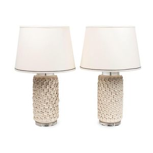 A pair of bespoke porcelain 'Shell' texture table lamps by…