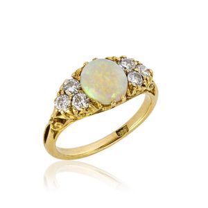 Opal and Diamond Bridge Ring in 18ct Yellow Gold - Rings - Jewellery