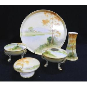 A Noritake hand painted dressing table set, including tray,…