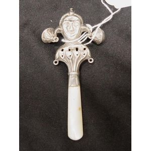 George V sterling silver baby's rattle Birmingham 1918, clown…