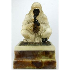Art Deco alabaster figure of a Middle Eastern snake charmer…