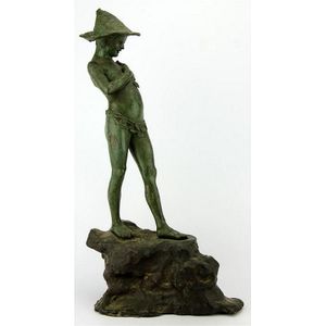Bronze figure of a semi clad man holding a fish mounted on a…