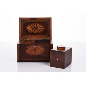Regency mahogany and marquetry tea caddy, c. 1830, rectangular…