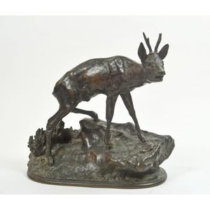 French bronze deer on a naturalistic base signed, P.J. Mene,…