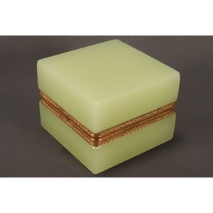 French opaline glass jewelry casket, of square form with a…