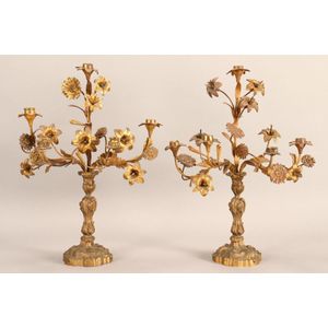 Stunning pair of gilded cast bronze candelabra, of multi branch…