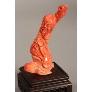 Chinese coral carving, depicting Shou Lao with staff and peach,&hellip;