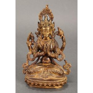 Good Sino-Tibetan gilt bronze Tara, depicted seated with&hellip;