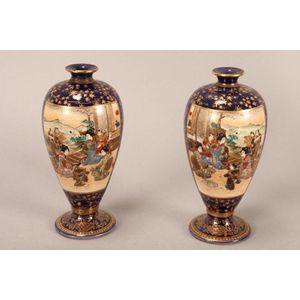 Fine pair of Satsuma petite vases, of slender meiping form,…