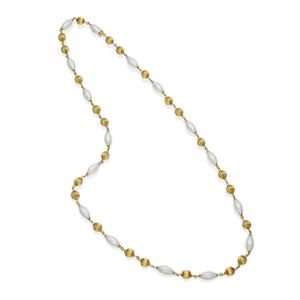 18ct Gold and White Enamel Beaded Necklace - 70cm - Necklace/Chain ...