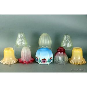 A group of eight mixed antique glass lamp shades, 19th to early…