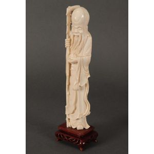 Chinese carved ivory figure of Shou Lao, depicted standing with&hellip;