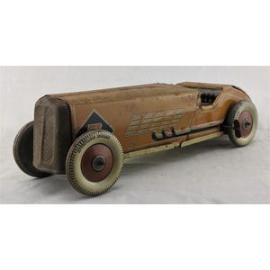 Mettoy, England, tin plate litho wind up orange racing car…