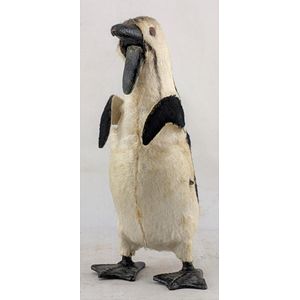 A plush clockwork penguin circus novelty, c.1950s, no key, H 17…