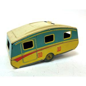 Cream & blue tin plate litho caravan with retractable roof.…