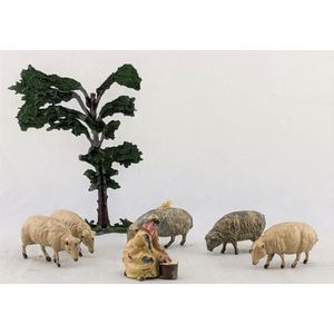 Five sheep, one tree & one woman. Possibly Britains., tree…