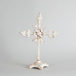 Cast iron Gothic altar style crucifix, with distressed white…
