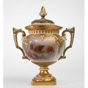 A fine Royal Worcester covered urn vase by Harry Stinton, 1952,…