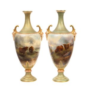 An interesting matched pair of Royal Worcester vases by John…