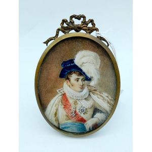 Young Napoleon, portrait miniature on ivory, brass frame under…