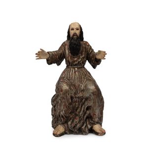 John The Baptist seated, polychrome carved wooden statue,…