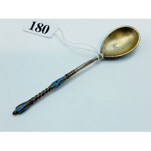 Russian 84 silver enamel teaspoon, 19th century gilded Russian…