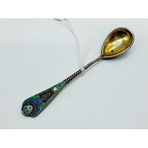 Russian 84 silver enamel teaspoon, 19th century gilded Russian…