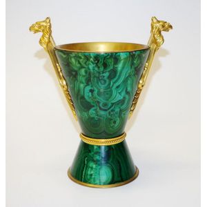 Malachite & ormolu mounted vase 17 cm high, small losses to…