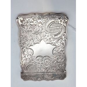 Vintage English Sterling Silver Card Case Engraved with Puzzle Monogram  CPH or HCP Birmingham, Cornelius Saunders