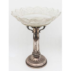 An impressive German silver centrepiece with cut crystal top,…