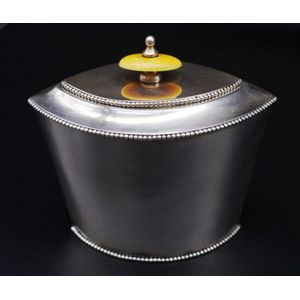 18th C. Dutch silver tea caddy of navette form by Pieter van…